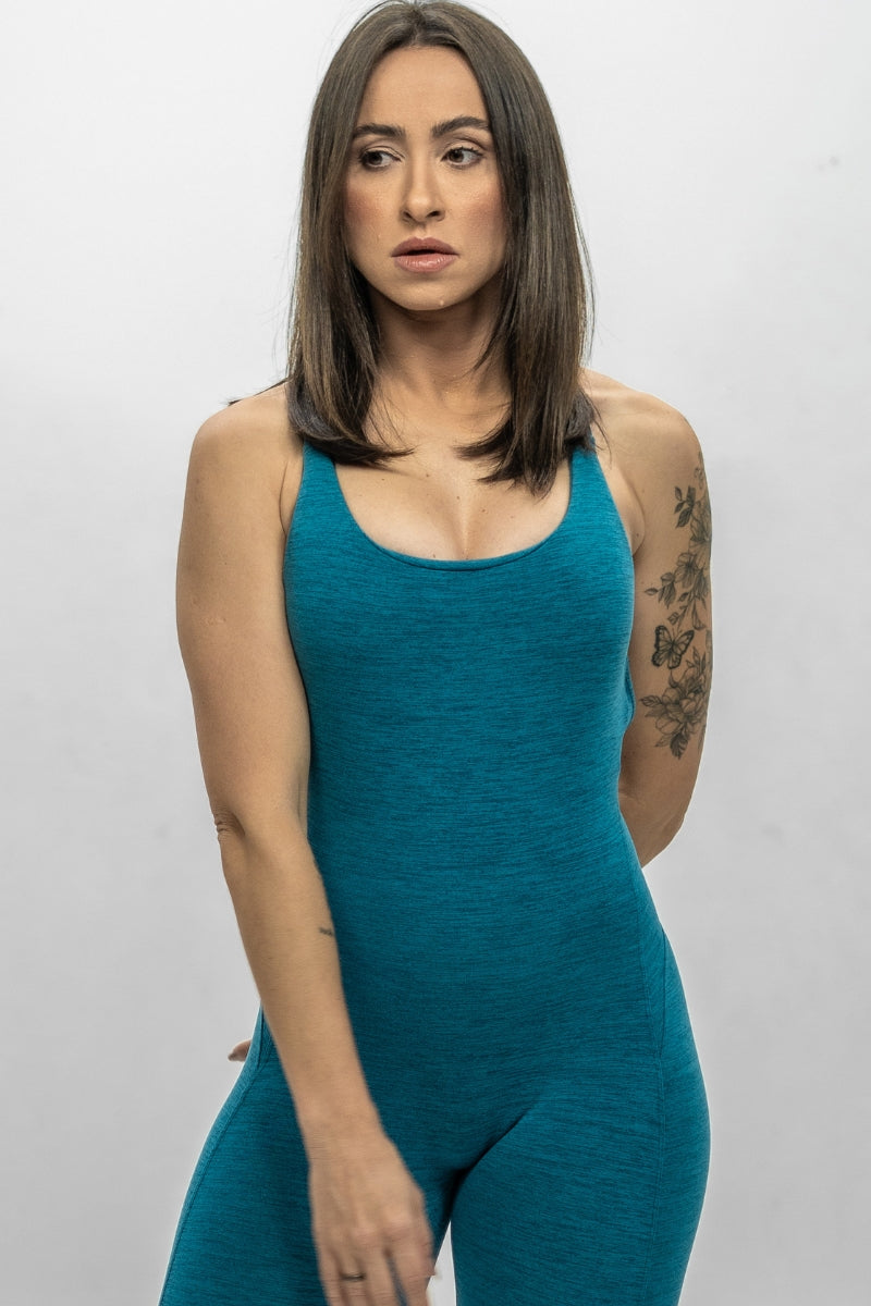 Macacão feminino Curves - com Bojo e levanta bumbum Turquesa