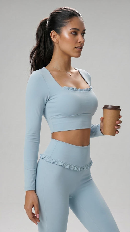 Conjunto Trinelle - Blusa + Legging Flare Celeste