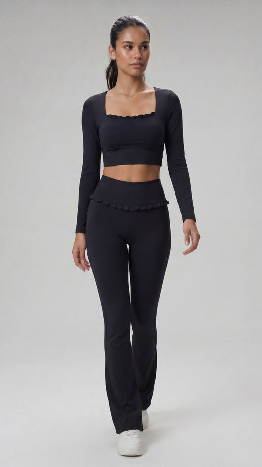 Conjunto Trinelle - Blusa + Legging Flare Preto