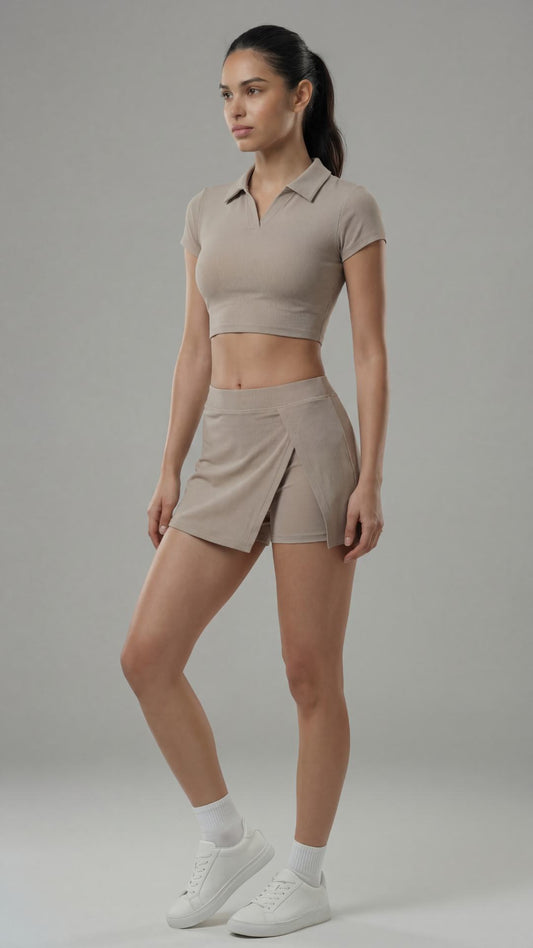 Conjunto MoveBreeze - Top + Saia Short Bege
