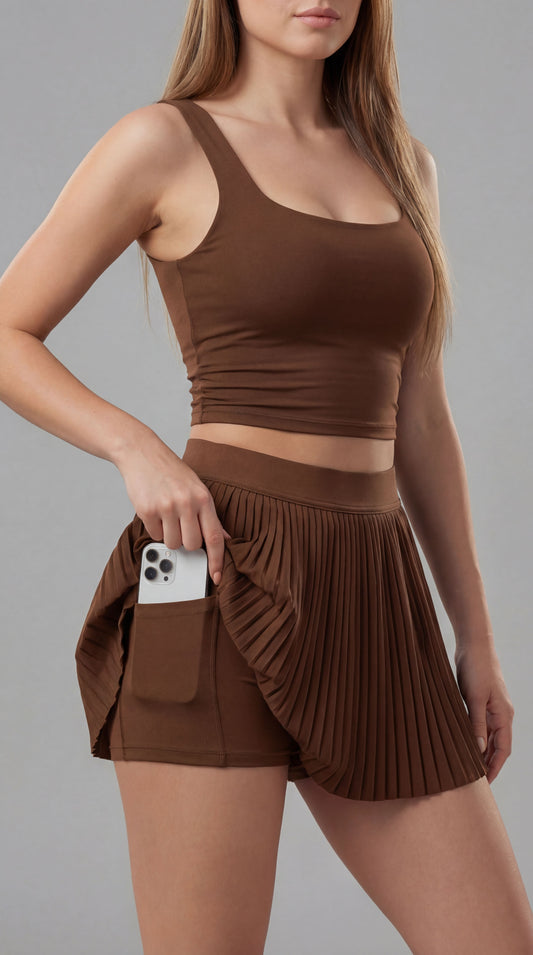 Conjunto SportFlex - Top + Short saia Brown