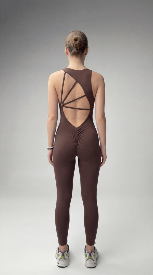 Macacão feminino de treino TurboFit - com Bojo Café