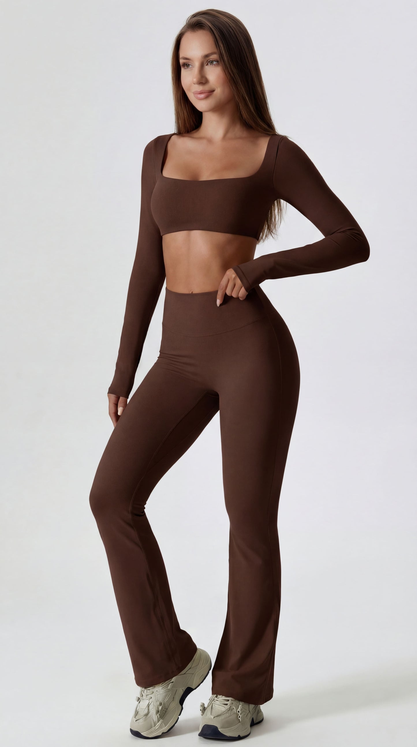 Conjunto Feminino Flare Harmony - Top e calça Marrom